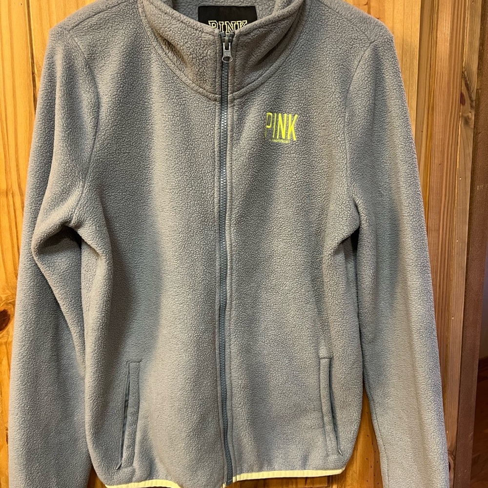 PINK Victoria's Secret Gray and Yellow Teddy Jacket